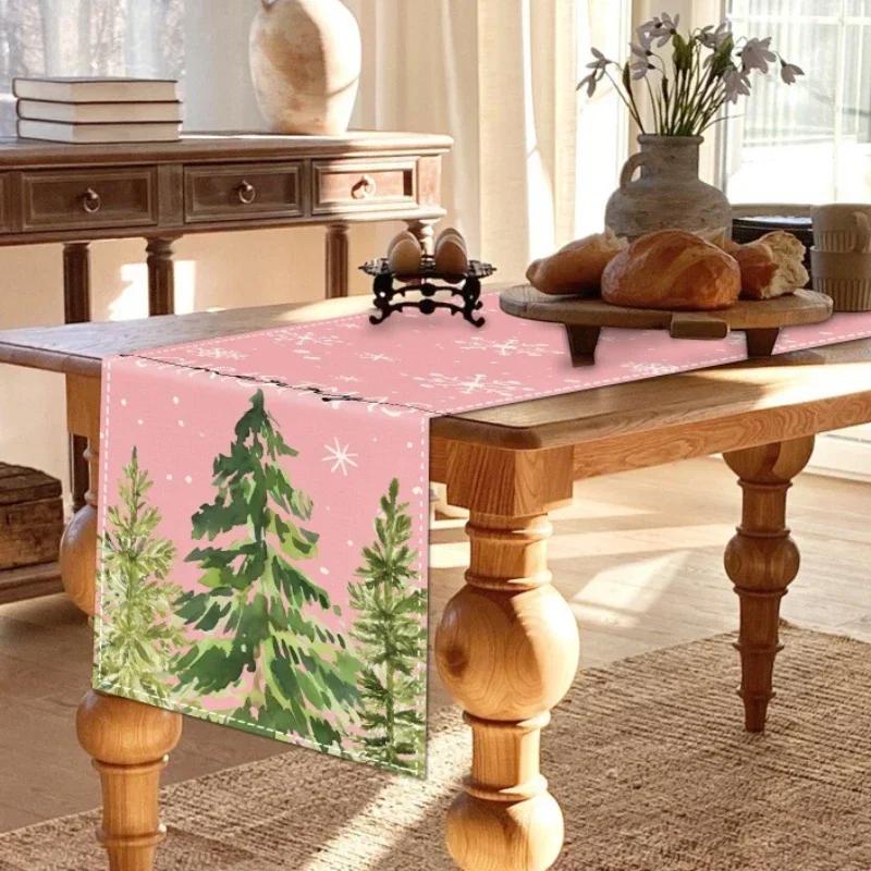 Простые рождественские льняные дорожки для стола, розовые дорожки для стола, украшение обеденного стола, украшение для домашнего праздника, праздничное украшение