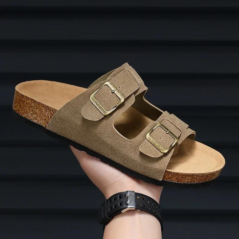 Мужские кожаные сандалии для мужчин, пляжные сандалии, мужские удобные тапочки, оригинальные брендовые туфли, летняя мужская обувь 2025 года, дизайнерская мужская обувь