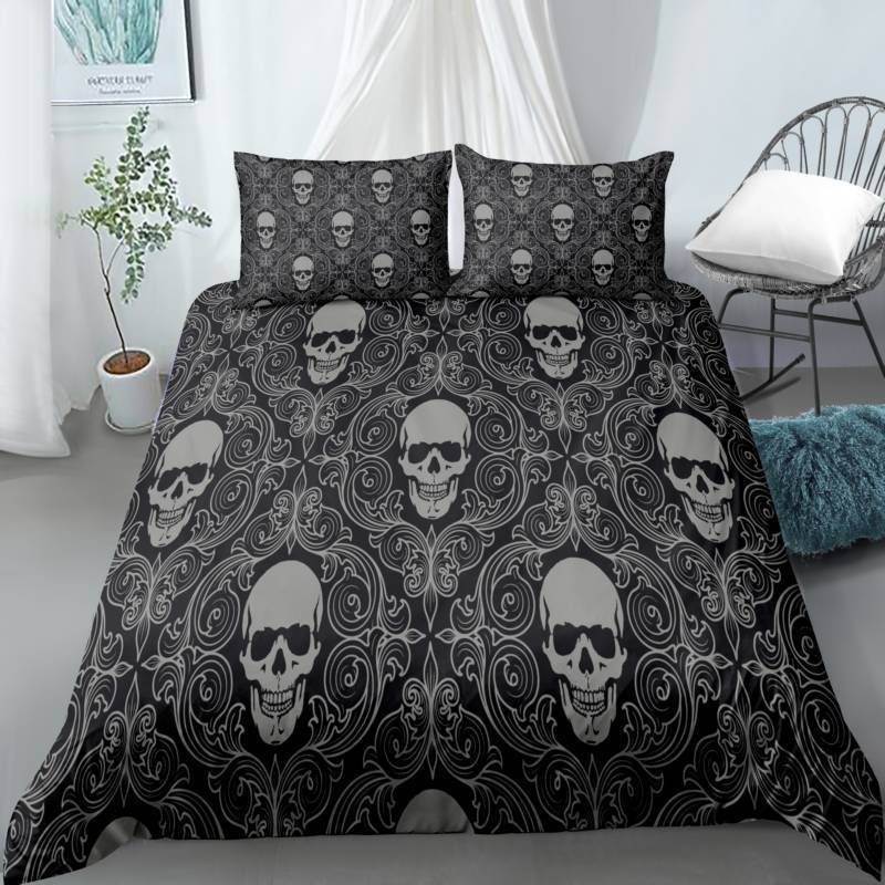 Комплект стеганого одеяла с 3D цифровой печатью, трехпредметный, с черепом, утолщенный