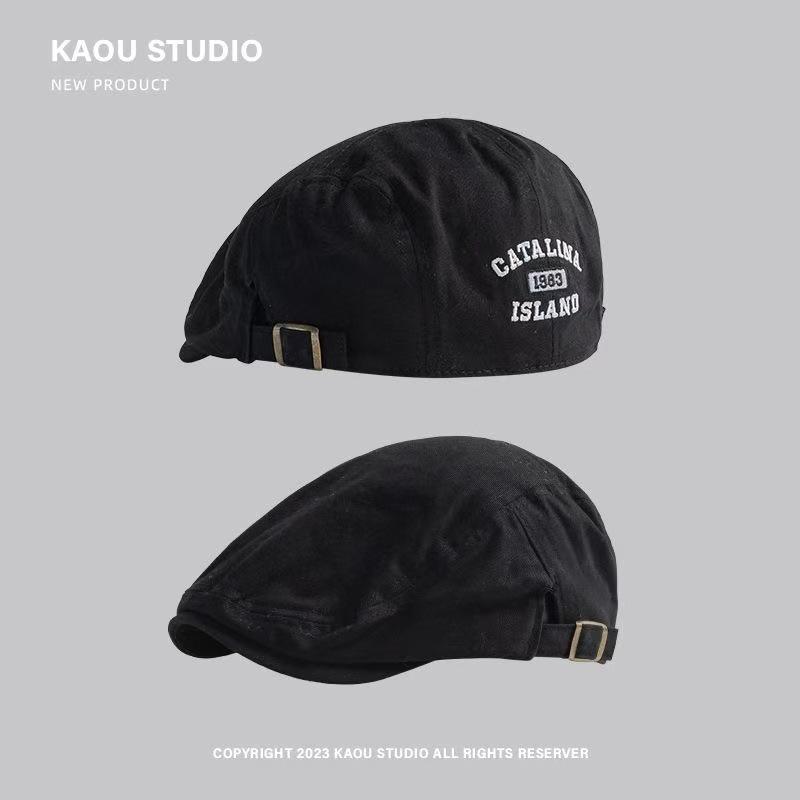 Трендовый ретро вышитый берет: Универсальная кепка газетчика с козырьком