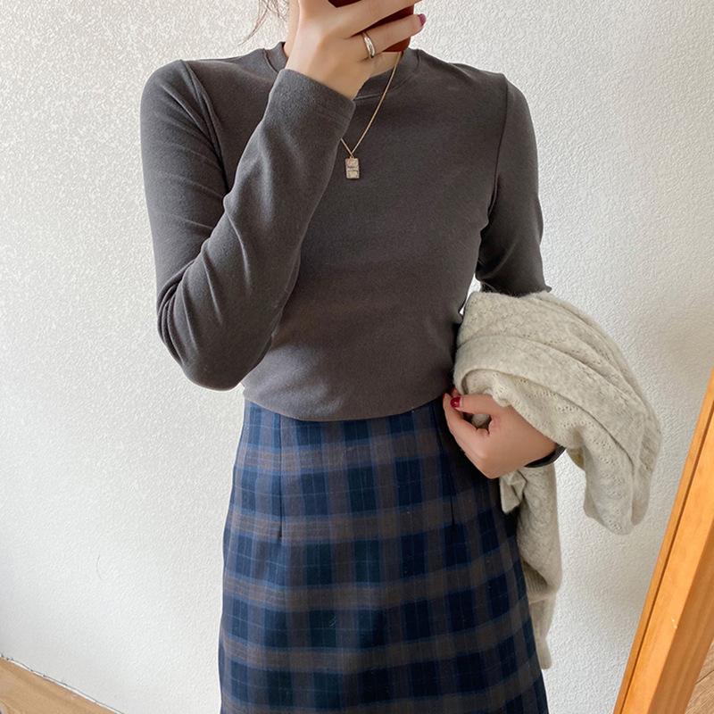 Рубашка Develvet Warm Bottom для женщин на осень и зиму Футболка с длинными рукавами для женщин Приталенный белый топ для женщин Корейские женщины