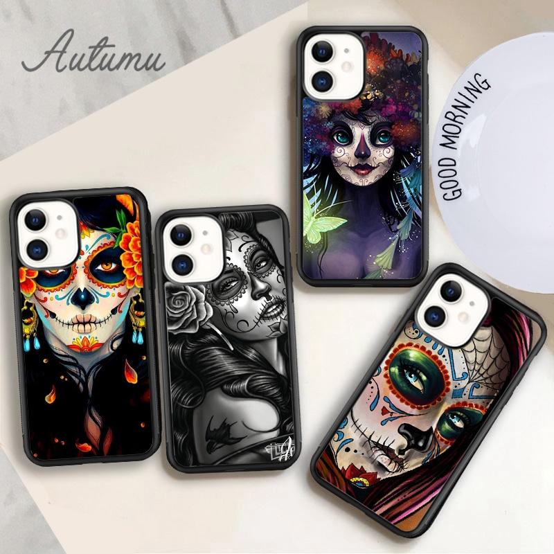 Mexican Skull Girl tattooed Art Phone Case for iPhone 17 Air 15 16 16e 11 12 13 14 Pro Max Plus Cover coque Fundas