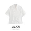 Fashion Style 2024 Summer New Arrival Women's Clothing Artsy Comfortable Modal Anti-Wrinkle Short Sleeve Shirt Ingot Collar Lace