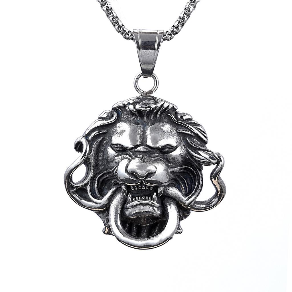 Personality Men Animal Domineer Ring Necklace Lion Head Pendant
