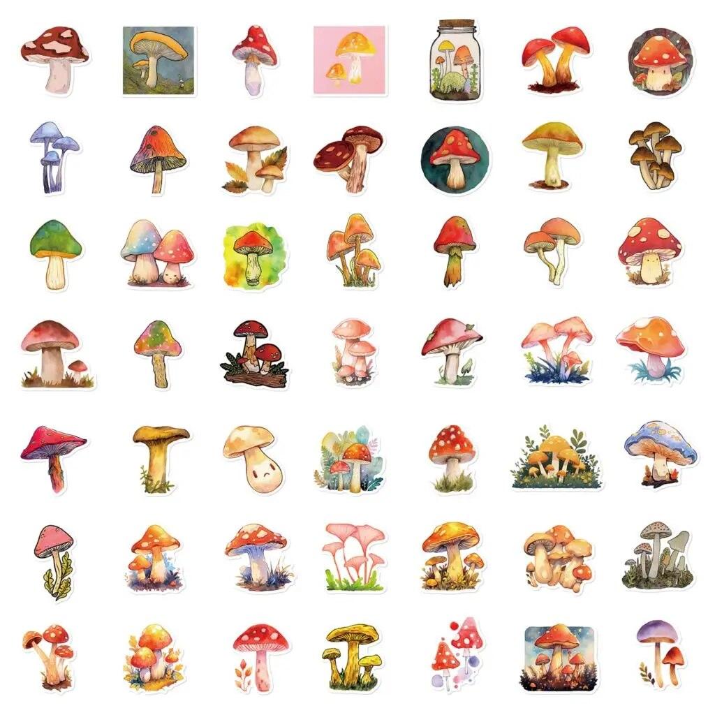 10/50PCS Cartoon Watercolor Mushroom Stickers Aesthetic Graffiti Stickers for DIY Luggage Laptop Skateboard Bicycle Stickers