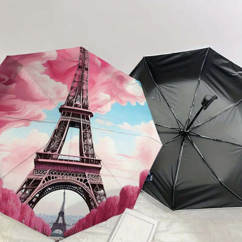 1pc Eiffel Tower Pink Clouds Paris Romance Umbrella with Plastic Handle,Suitable for All Seasons Home Travel Outdoor UmbrellaDD369