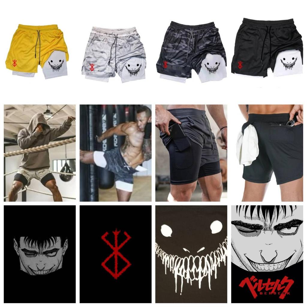 Berserk Muay Thai Kick Boxing UFC MMA Mixed Marcial Art Shorts Anime Men Women Unisex Double Layer Quick Dry Breathable Sport Gym Fitness Workout