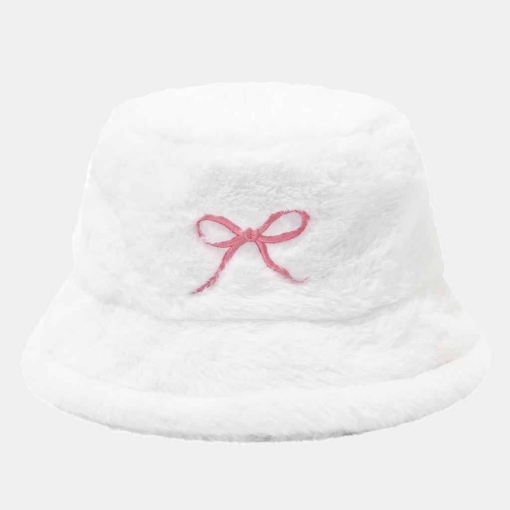 Women S Bow Embroidered Plush Bucket Hat Winter Outdoor Fashion Sun Hat