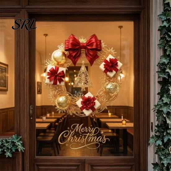 Holiday Glass Decals Christmas Wreath Static Window Sticker, Decorative for Doors And Windows, Party Supplies Removable PVC Wall Cling Home
