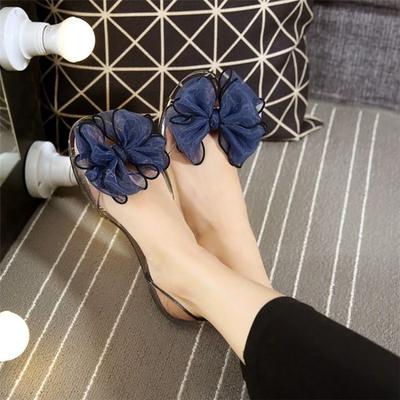 Модная женская обувь без каблука с бантом, прозрачная желеобразная летняя 2024 года, пляжные сандалии для женщины, уличные хрустальные балетки из резины, тренд H Vip