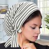 Women Headscarf Hat Striped Print Lace-up Turban Hat Hair Loss Chemotherapy Headwear Full Coverage Head Wrap