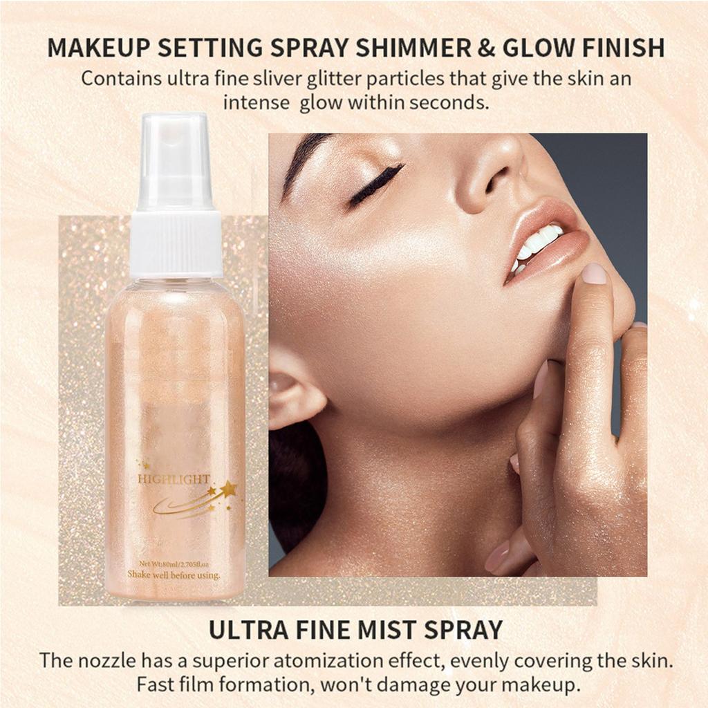 Хайлайтер для тела, жидкий хайлайтер, водостойкий хайлайтер-спрей для стойкого контуринга, блеск для лица и тела 80 мл