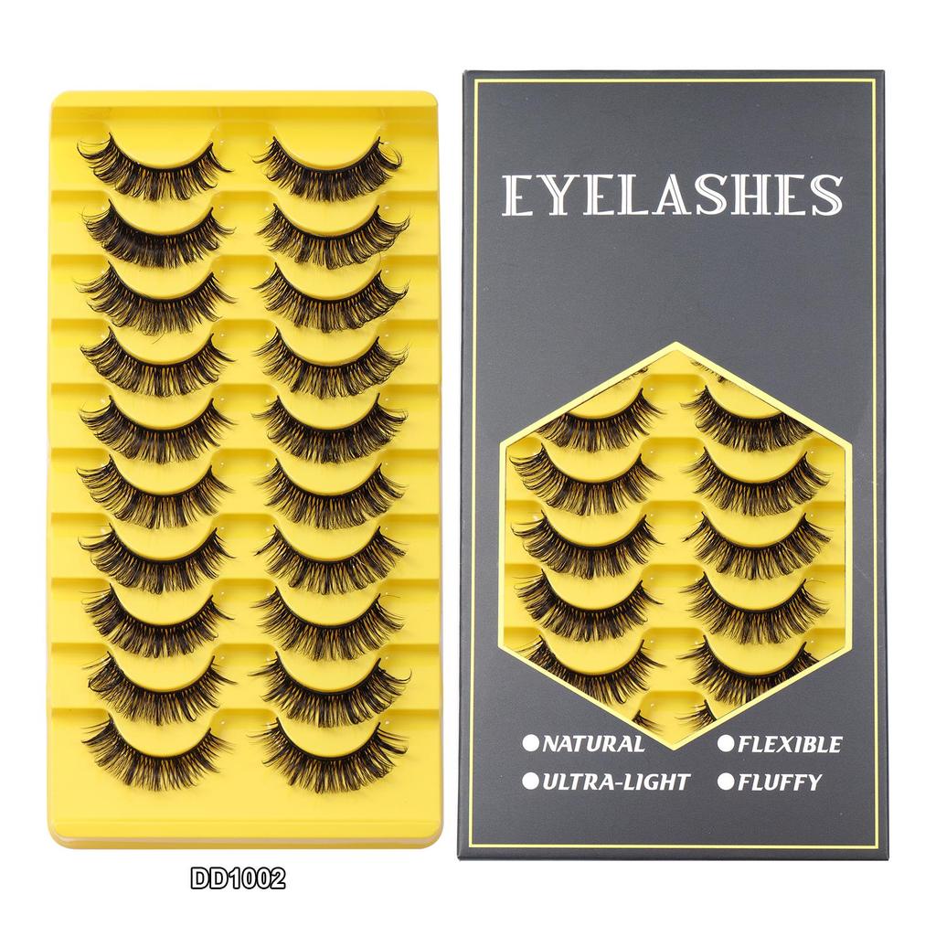 10 Pairs Natural False Eyelashes Curl Russian Volumes 3D Fluffy Mink Reusable Fake Lashes Flexible Extensions Faux Cils