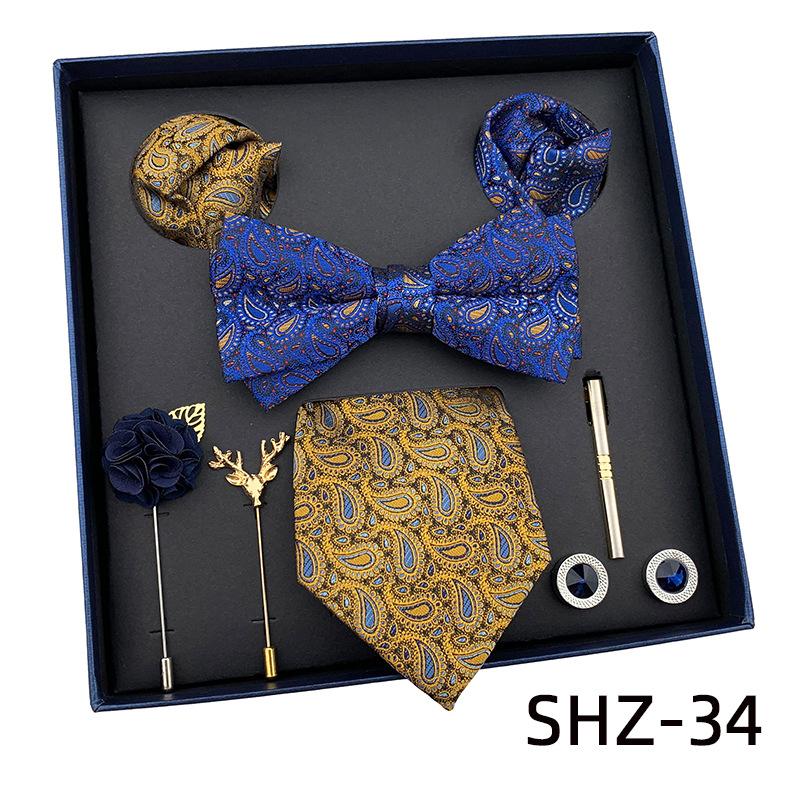 Men'S Tie Light Luxury Gift Box Wedding Tie Bow Tie Pocket Towel Brooch Cuffs Father'S Day Gift Box