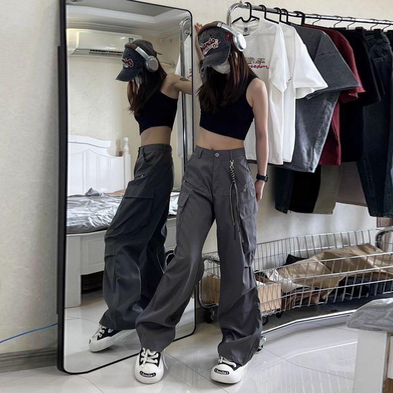 Весенне-летние брюки карго американского стиля для женщин, свободные, в стиле hot girl, вдохновленные ретро, микроклеш, прямые, повседневные длинные брюки