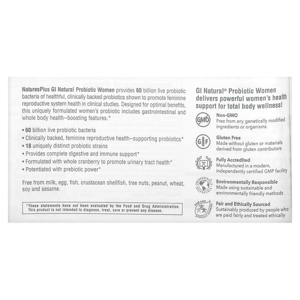 Gi Natural Women's Probiotic, 60 Billion Cfu, 30 Capsules