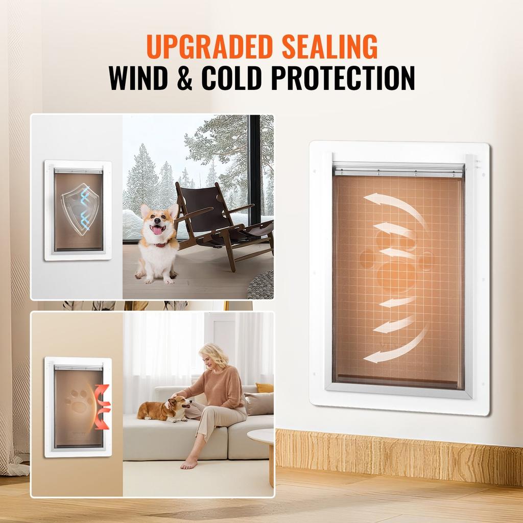Pet Door for Wall with Lock and 3 Magnetic Flap System Metal Frame Small