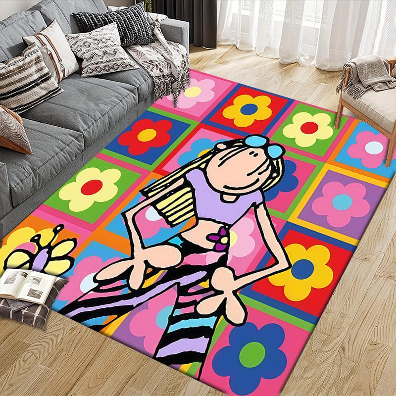Groovy Chick Flannel Pattern Square Carpet,Area Rug,Carpet Rug for Living Room Bedroom Sofa Playroom Decor,Non-slip Floor Mat
