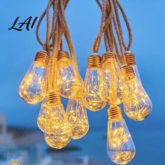 Decorative Pergola String Bulbs Solar Outdoor Rope Hanging Hemp Lights Vintage Lights with Shatterproof Bulbs