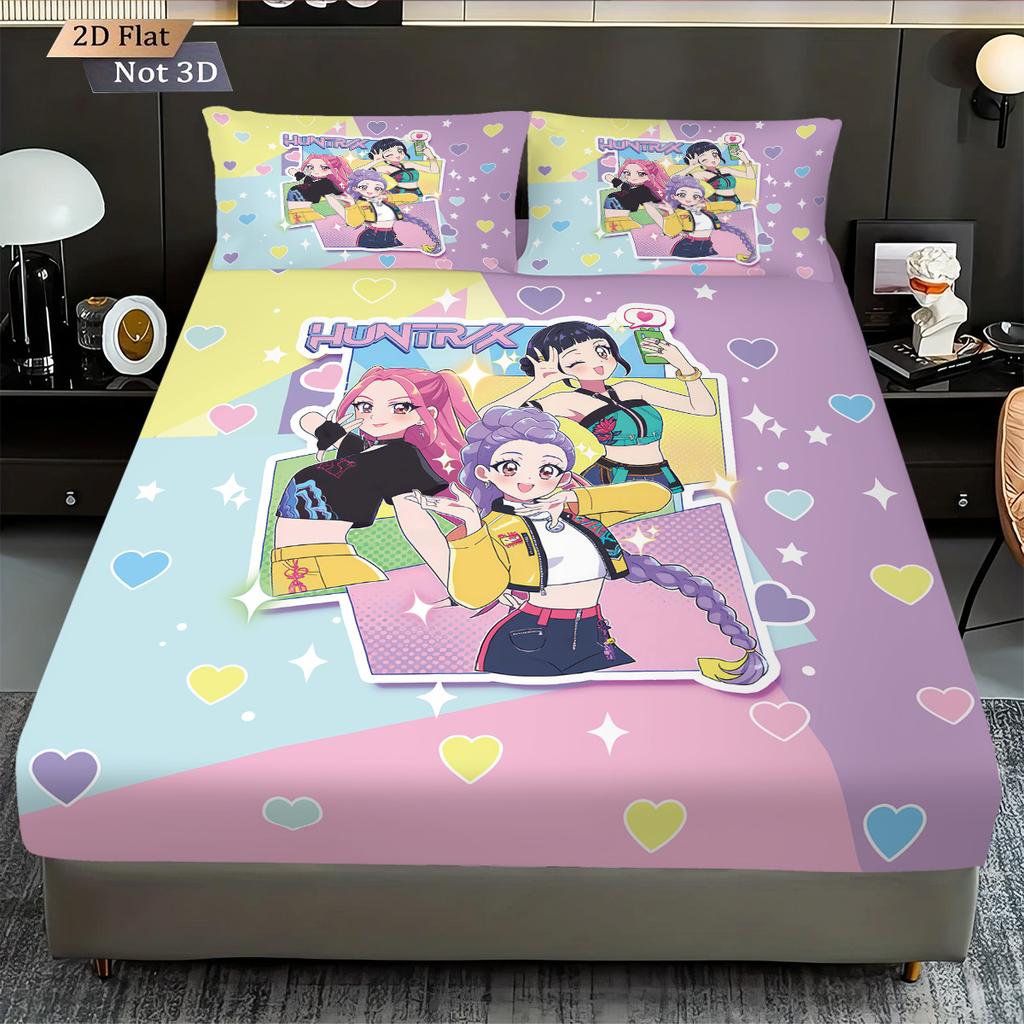 3pcs K-Pop Demon Hunters Printed Chipless Bed Sheet Set Multi Size Soft Bed Cover Bedroom Bedding Decoration Machine Washable