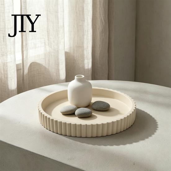 Jewelry Organizer Tray Round Decorative for Coffee, Dining Table, Countertop, 3D Printed Scalloped Aromatherapy Storage Edge Serving Farmhouse,