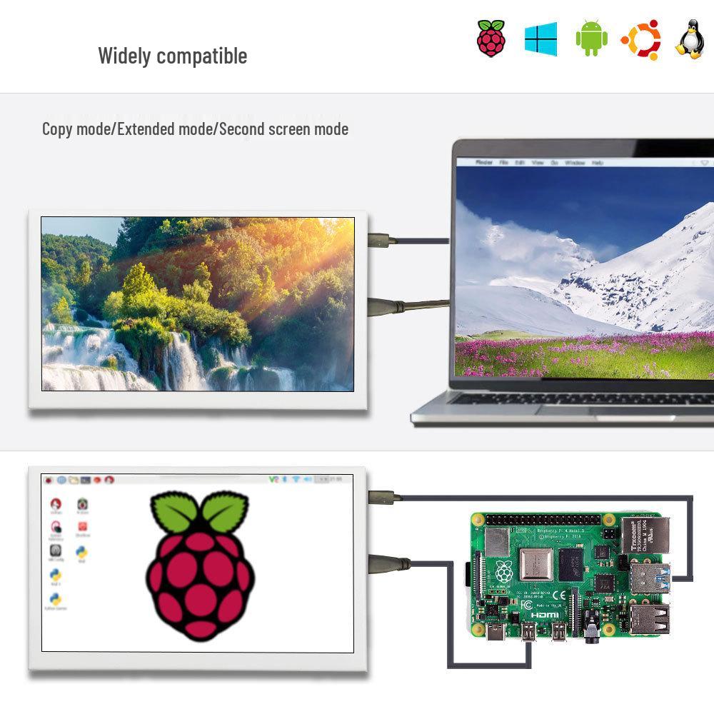 Портативный монитор HDNI: Черно-белый металлический корпус, емкостный сенсорный ЖК-дисплей высокой четкости