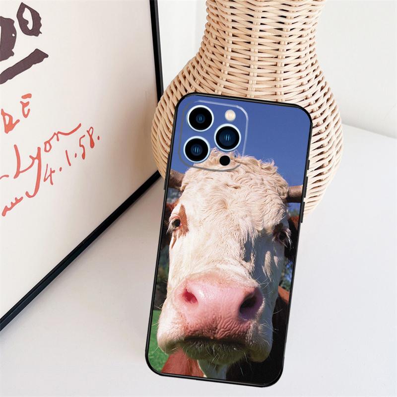 Забавный чехол для телефона с лицом коровы для iPhone 16 15 Pro Max 11 12 13 Mini 14 Plus X XR XS Max