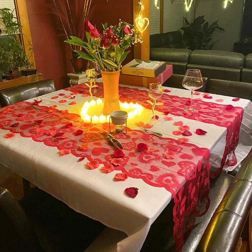Rectangular Heart Shaped Table Runner Valentines Day Tableware Placemat Desk Decoration