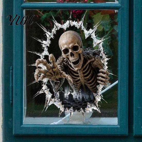 Home Store Window Display Halloween Stickers, Removable Static Cling Decals with Pumpkin Ghost Witch Non Adhesive Clings Patterns, Scary Atmosphere