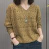 Fashion Collar Hollowed Out Slimming Temperament Top Knitted Shirt Versatile Long Sleeved Autumn and Winter Women
