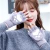 Commander's Half Finger Flip Revealing Cute Cat Claws Winter Warm and Velvet Thickened Unisex Gloves