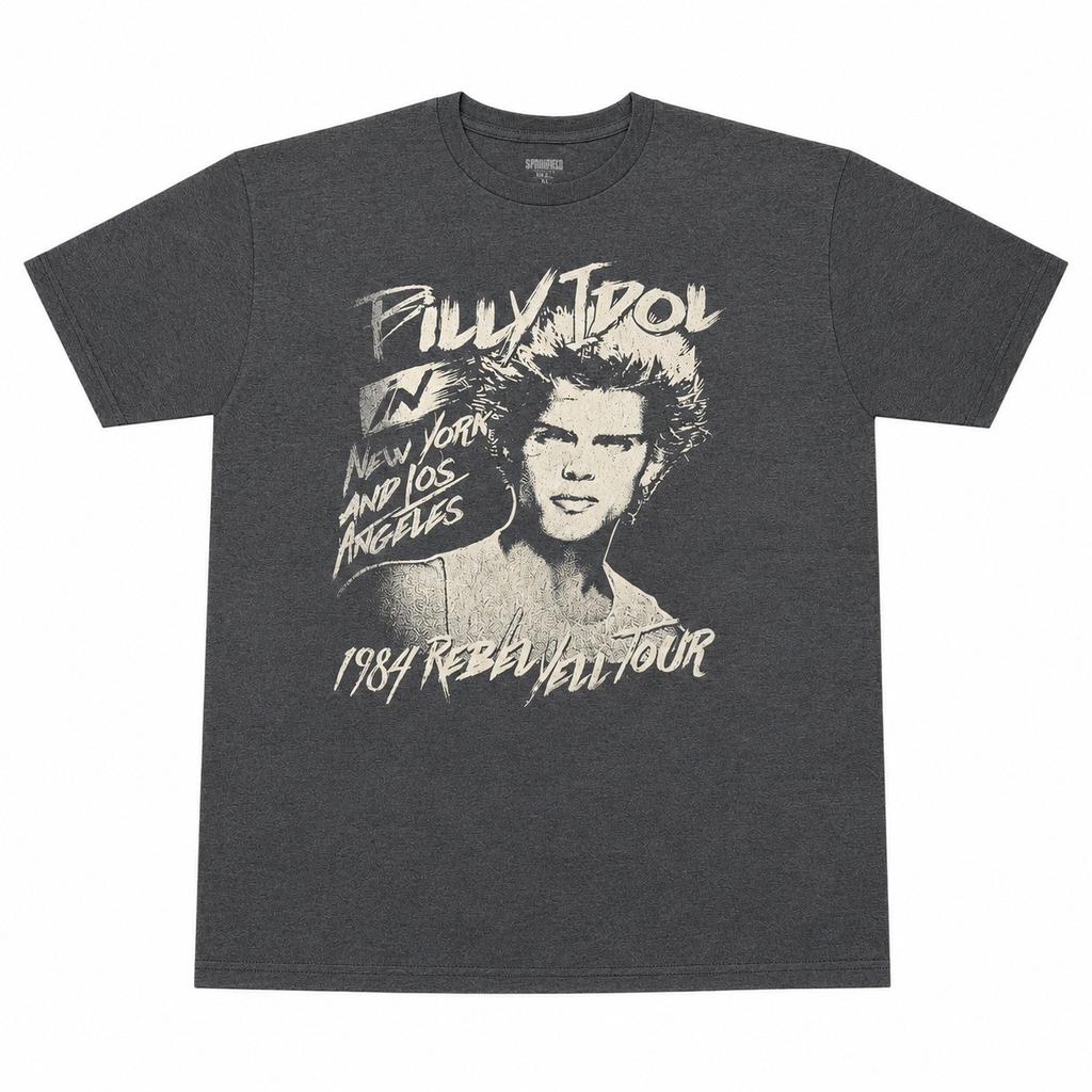 Billy Idol 1984 Rebel Yell Tour Graphic T-Shirt Charcoal Grey XL Unisex T-Shirt
