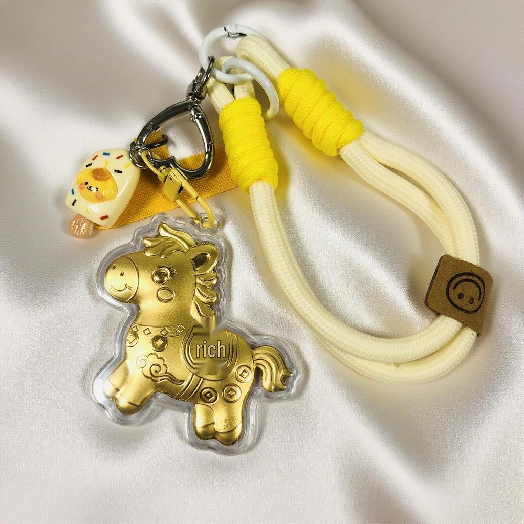 999 Pure Gold 20mg Cartoon Horse Phone Chain & Keychain - Adorable Bag Charm Gift