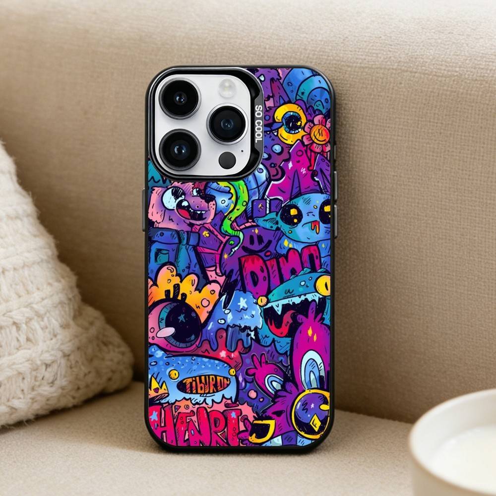 Крутой Цветной Граффити Чехол Для Телефона Для iPhone17, 16,15,14,13,12 Pro Max Черный Конфетный Матовый Ударопрочный Чехол