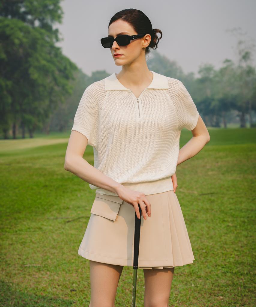 OBER GOLF Mesh Half-Zip Collar Knit (Ivory)