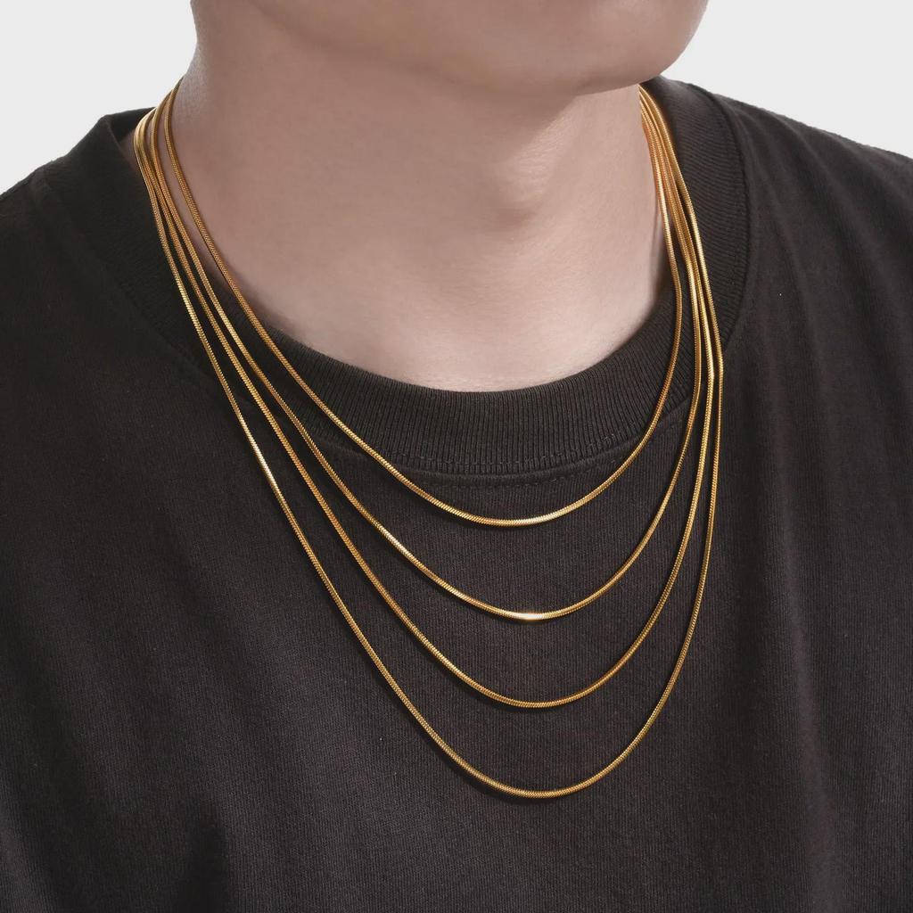 Мужское золотое ожерелье из нержавеющей стали в виде квадратной змеи, европейский и американский стиль - NC-1315