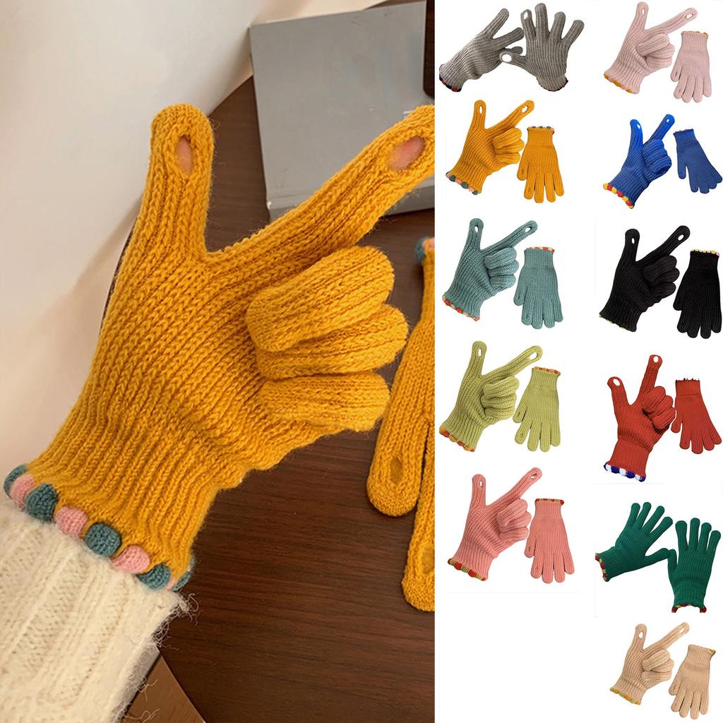 Knitted Five Finger Gloves with Loop Design and Ribbed Cuffs for Everyday Use and Comfortable Hand Protection