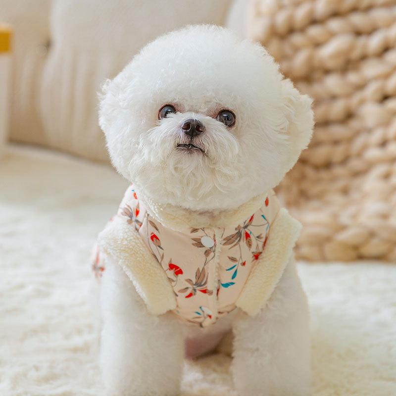 Winter Dog Clothes Teddy Flower Cotton Dress Thickened and Warm Puppy Feet Coat Pet Fashion Cardigan XS-XL