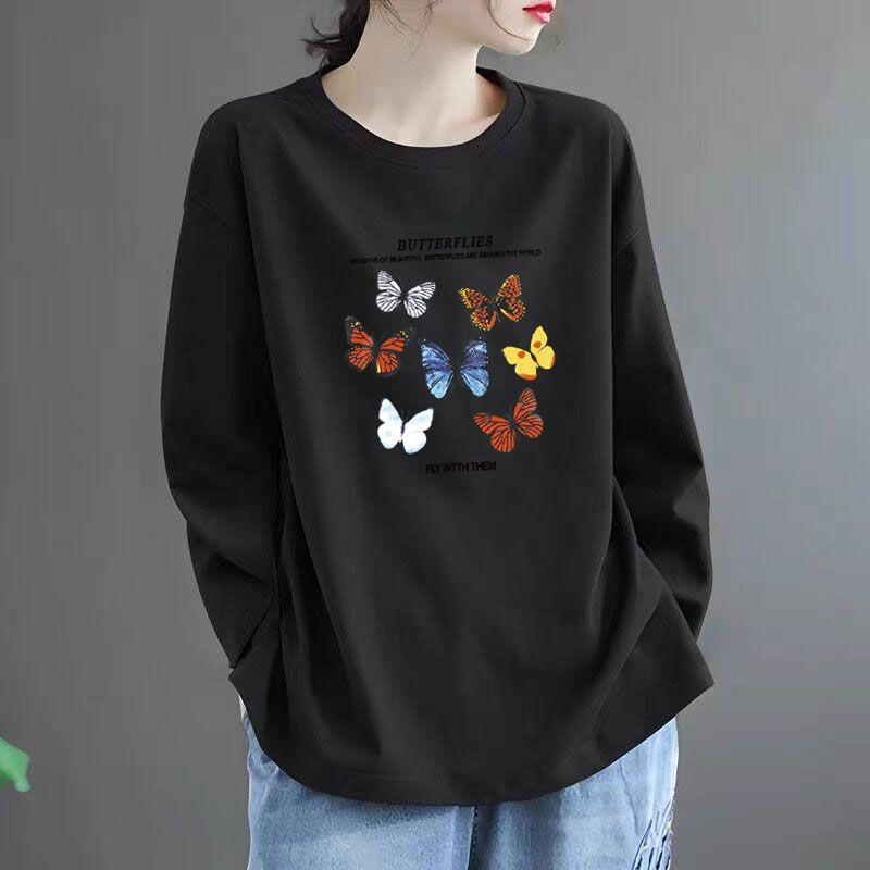 Langarm-T-Shirt Frühling und Herbst Neuer Stil Vielseitig Locker Rundhals Oberteil