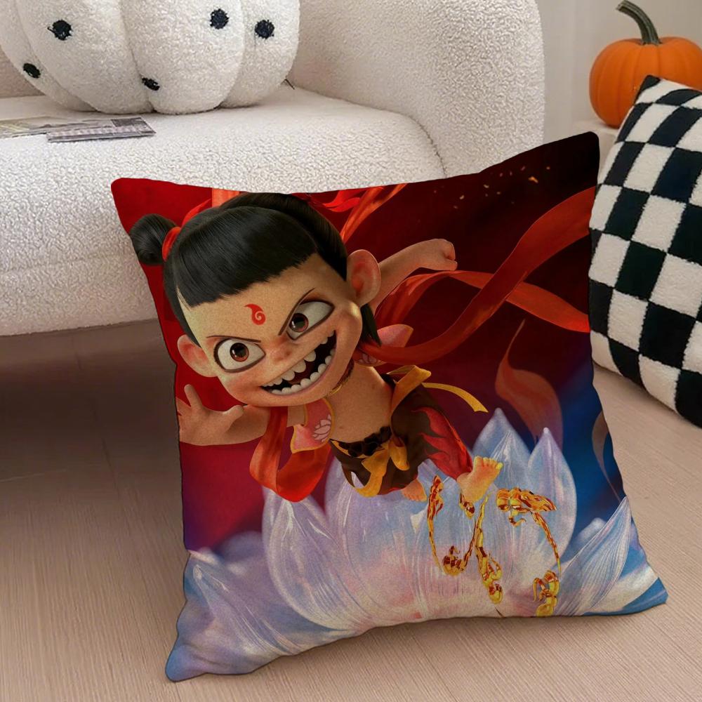 Popular Chinese Mytho Animation NNezha Cushion Cover Throw Pillow Cover Hidden Button Durable Polyester Chair Cushion