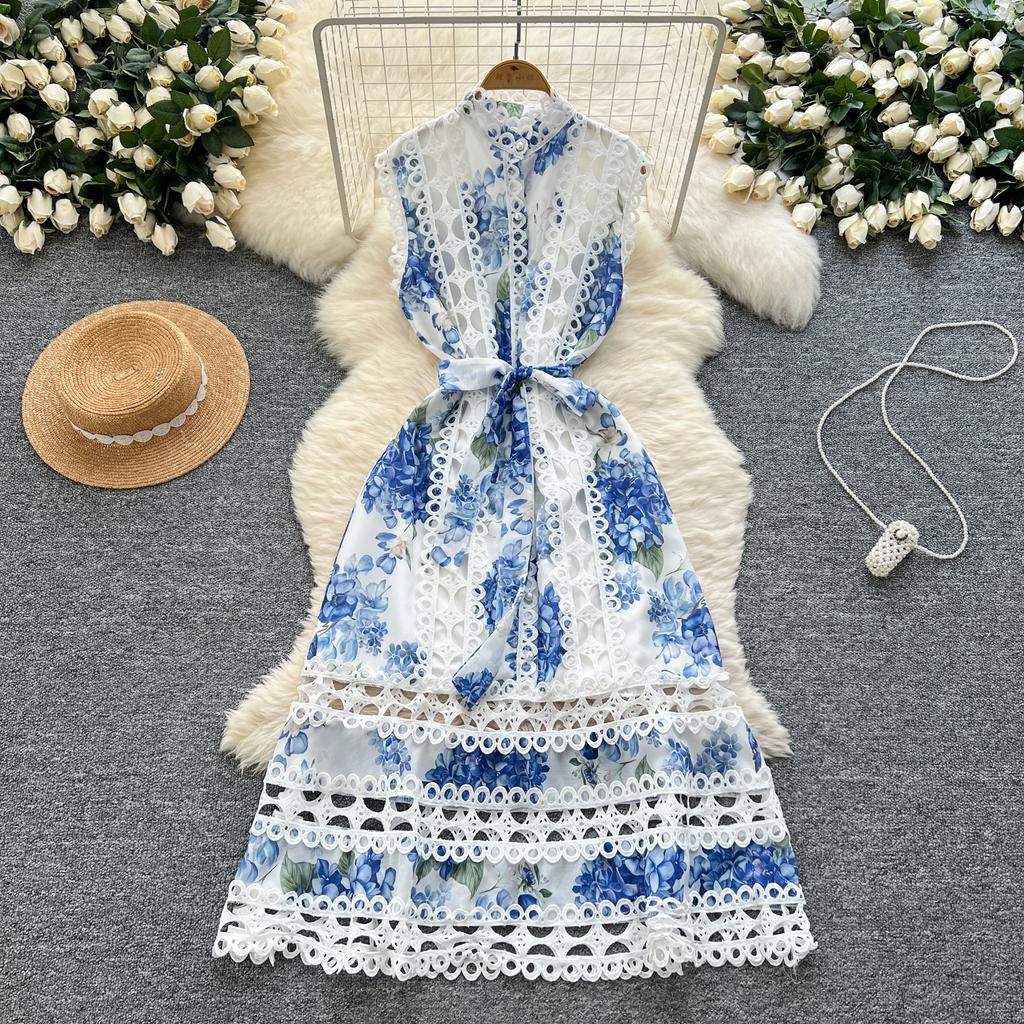 Летние женские элегантные без рукавов с вышивкой, кружевом, лоскутным принтом, свободные вечерние платья большого размера