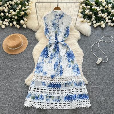 Летние женские элегантные без рукавов с вышивкой, кружевом, лоскутным принтом, свободные вечерние платья большого размера