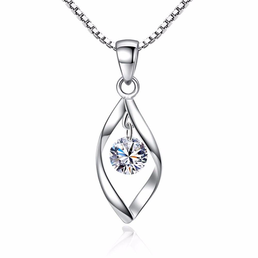 New 925 Sterling Silver Women Necklaces Fashion Drop Shape Pendant High Quality Zircon Clavicle Chain Jewelry Length 45CM