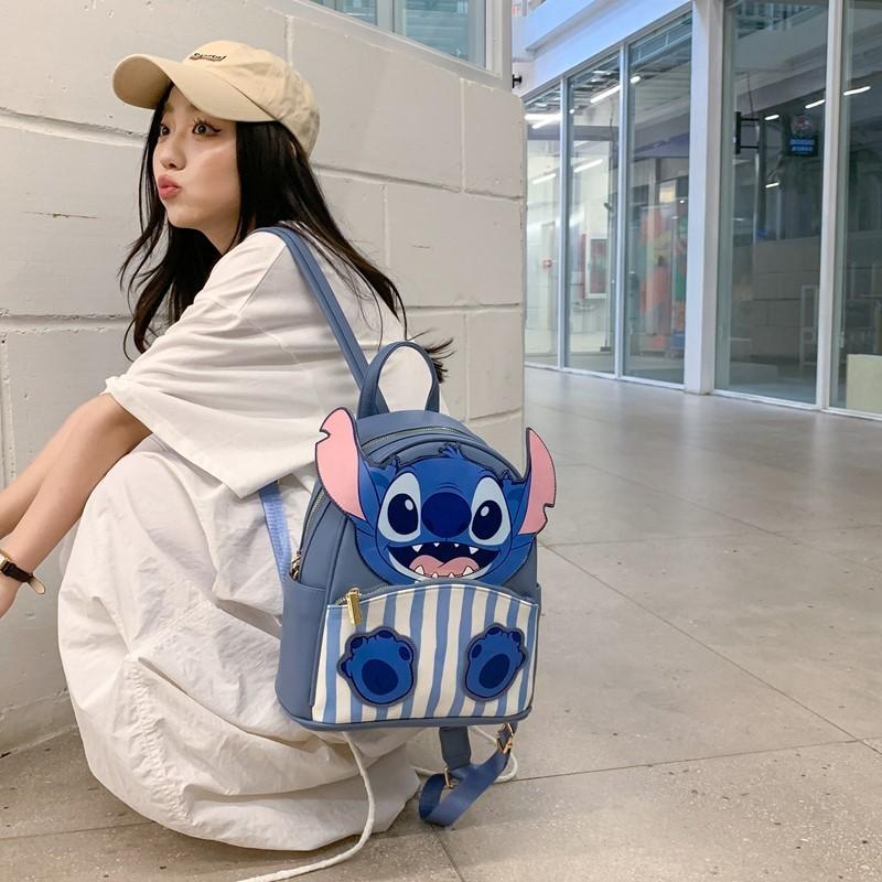 Stitch Floral Pattern Pu Mini Backpack With Cartoon Design For Casual Outings