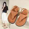 Women's Thick-soled Sandals Toe Clip One Kick Suede Leather Shoes for Women Leisure Beach New Fashion Retro Sandalias De Mujer