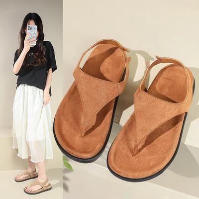 Женские сандалии на толстой подошве Toe Clip One Kick Suede Leather Shoes для женщин, для отдыха на пляже, новые модные ретро-сандалии De Mujer