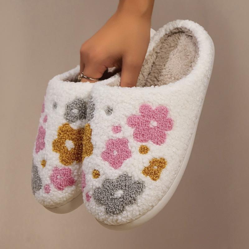 Новый стиль домашних тапочек с цветочным принтом, теплые и утолщенные комнатные хлопковые туфли на высоком каблуке