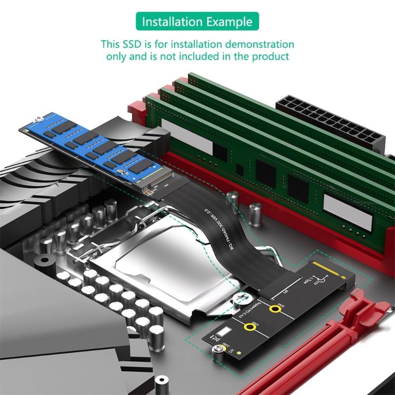 Flexible M.2 PCIE4.0 Adapter Cable 30CM Supports Double Protocols Solid Disks 2230-2280 Sizes for Multiple Systems