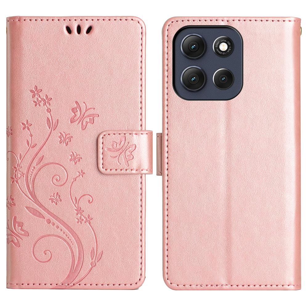 For Motorola Moto G56 5G Leather Wallet Case Butterfly Flower Imprint Phone Cover with Strap