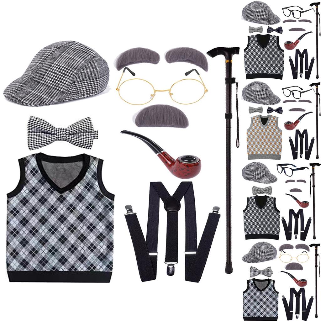 Children's Performance Vest Wig COS Elderly Dress Up Clothing Props Set